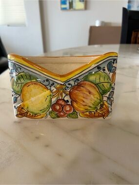 Hand-Painted Fruit Ceramic Desk Organizer - Yellow & Green